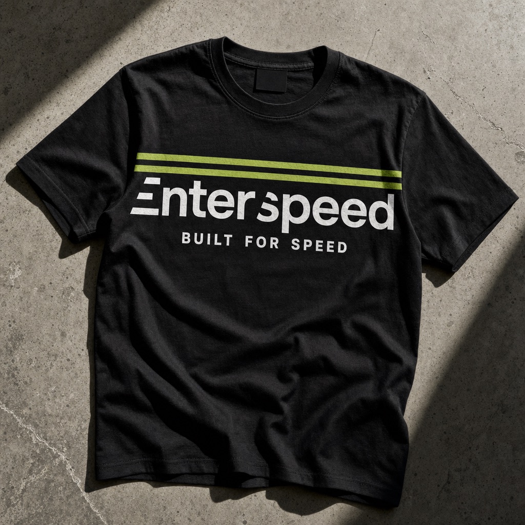 Enterspeed t-shirt lagt på gulv