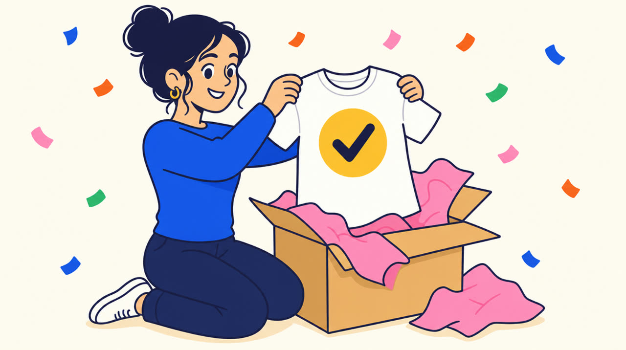 Kunden pakker t-shirten ud